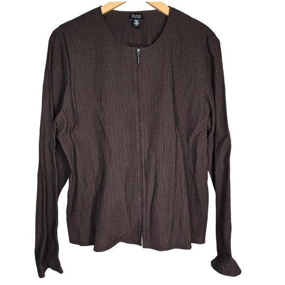 Eileen Fisher Jackets & Blazers - Eileen Fisher Brown Textured Pintuck Crinkle Zip Front Cardigan Jacket Women L